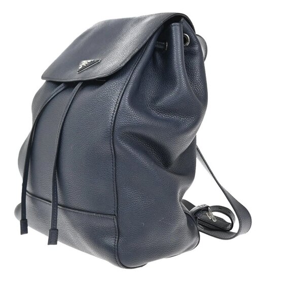 PRADA Logo Backpack Bag Vitello Daino Leather Navy Blue Silver Italy 667RF606 - Picture 14 of 15
